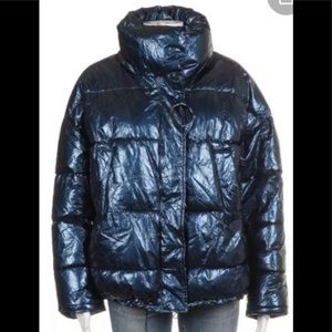 Zara metallic blue puffy jacket